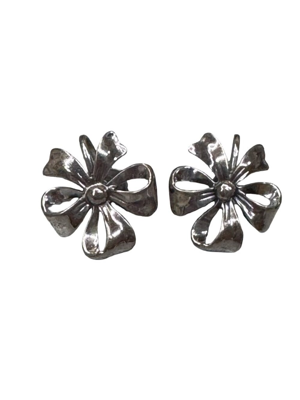 Vintage 950  Sterling Silver Ribbon Bow Flower Screw-Back Earrings Vintage Jewel